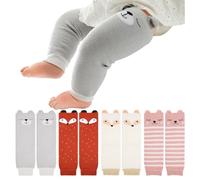 GNALIA Genouillere Bebe 4 Pattes, 4 Paires 8 Pièces Jambières Bébé, Motifs Rayures Roses Renard Blanc Yeux Rayés Yeux Gris, Pour Bébés 0-3 Ans, Taille Unique