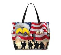 Gnbmvcc Armed Forces Day American Women Sac de plage surdimensionné à fermeture éclair Sac à main pour femme Voyage Shopping Voyage Piscine