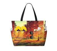 Gnbmvcc Automne Scene Sac de plage surdimensionné pour femme Fermeture Éclair Sac à main Voyage Shopping Piscine