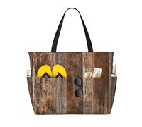 Gnbmvcc Brown Wood Sac de plage surdimensionné pour femme Fermeture Éclair Sac à main pour femme Voyage Shopping Piscine