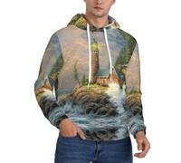 Gnbmvcc Coast Wave And Lighthouse Sweat à capuche en polaire pour homme - Doux et confortable - En velours fin, Noir , M