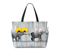 Gnbmvcc Elephant Art On Wood Sac de plage surdimensionné pour femme Fermeture éclair Sac à main pour femme Voyage, shopping, voyage, piscine
