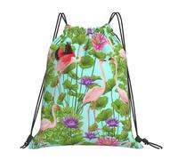 Gnbmvcc Flamingo Love Flowers Pull Rope Sac de sport pour homme et femme Grand sac à dos de sport étanche Sac de plage de voyage