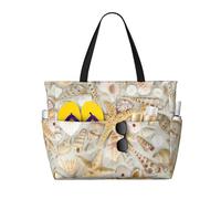 Gnbmvcc Starfish Seashell Sandy Beach Sac de plage surdimensionné pour femme Fermeture éclair Sac à main pour femme Voyage, shopping, voyage, piscine