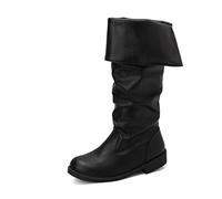GNBOW Bottes De Chevalier De Mode Vintage, Bottes Renaissance, Bottes Pirates Médiévales, Bottes Gothiques pour Hommes Et Femmes Tirant Le Mollet, Bottes De Jazz Plates(46, Black)