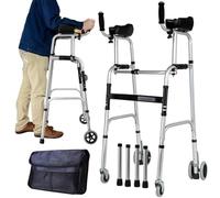 GNbow Déambulateur Vertical, Déambulateur Debout, Déambulateurs Verticaux Roulants avec Support D'avant-Bras, Siège et Freins en Cuir, 7 Hauteurs Réglables, Pliage en Un Clic