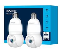 GNCC 2 PCS Ampoule Camera Surveillance WiFi, Douille E27 Uniquement, 355° PTZ Camera Intérieure/Extérieure sans Fil, 2K Vision Nocturne Couleur, AI Détection, 24/7, Abonnement Cloud/SD, 2,4GHz WiFi