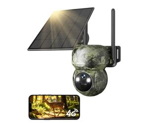 GNCC 4G Camera de Chasse 2K Camera Exterieur sans Fil 4G Solaire avec Carte Sim avec Détection PIR sans WiFi, Vision Nocturne Couleur/Infrarouge, 360° PTZ, Sirène, Chasse et Surveillance à Distance