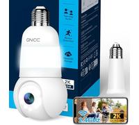 GNCC Ampoule Camera Surveillance WiFi Extérieure sans Fil, Douille E27 Uniquement, 2K 355° PTZ Caméra Interieure, Vision Nocturne Couleur, AI Détection, 24/7, Abonnement Cloud/Micro-SD, 2,4GHz WiFi