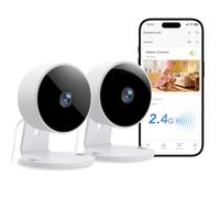 GNCC Caméra de sécurité intérieure, 1080p, Wi-FI 2,4 GHz, détection de Mouvement et de Son par IA, Audio bidirectionnel, Vision Nocturne, Stockage Cloud et SD, Pack de 2