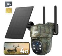 GNCC Camera Exterieur sans Fil 4G Solaire avec Carte Sim, 2K Camera de Chasse 4G avec Détection PIR sans WiFi, Vision Nocturne Couleur/Infrarouge, 360° PTZ, Sirène, Chasse et Surveillance à Distance