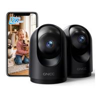 GNCC Caméra Surveillance WiFi Intérieure 2K 3MP Bébé/Animaux Noir(Lot de 2) | 2.4/5GHz, Vision Nocturne Infrarouge, SD/Cloud, 360° PTZ, Audio Bidirectionnel, Détection de Mouvement, Alarme