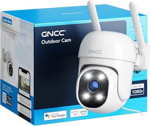 GNCC GK2 Caméra Extérieure PTZ 360°Détection Mouvement | WiFi 2.4G,1080P,Vision nocturne couleur,Audio bidirectionnel,Sirène,IP65,Carte SD ou cloud payant,Câble de 3 m,Plug-in