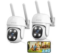 GNCC Lot de 2 Camera Surveillance WiFi Exterieure, 355° PTZ Caméras de Surveillance, 1080P Vision Nocturne en Couleur, AI Suivi de Mouvement, Sirène, 24/7 Filaire, Abonnement Cloud/SD Local, 2,4GHz