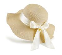 GNEGNI LIFE Chapeaux de soleil pour femmes, chapeau de plage à large bord, chapeau de paille protection solaire UPF 50+, chapeau d'été pliable pour femme, voyage, vacances, Ruban jaune crème et beige