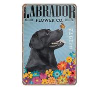 Gnelde Plaque en métal rétro avec motif labrador retriever et fleur - Décoration murale - 20,3 x 30,5 cm