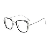 Gneric Lunettes De Soleil Indiennes Retro Box Steampunk Lunettes De Soleil Hommes Et Femmes Personnalité Lunettes De Soleil À La Mode Film plat cercle argent cadre noir