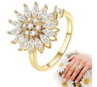 GNHG Bague Anti-Stress Femme Tournante en Forme de Tournesol Strass - Bague Femme Élégante et Ludique - Anti stress femme- Dorée avec Détails Brillants - Idéale pour Relaxation et Style