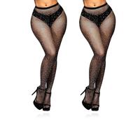 GNHG Lot de 2 bas à strass pailletés pour femmes, body en résille à paillettes pour fête, spectacle, danse, Halloween, Cosplay