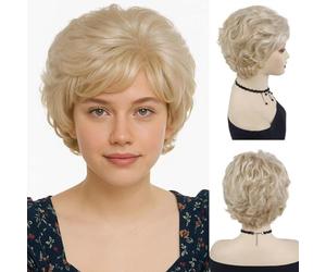 GNIMEGIL Perruque blonde dorée naturelle courte bou coupe pixie perruques avec frange perruque synthétique multicouche pour fille perruque cosplay
