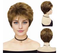 GNIMEGIL Perruques brun doré,cheveux courts bouclés avec frange,perruques de tous les jours et de fête pour femmes blanches,perruque de déguisement,perruque synthétique d'aspect naturel