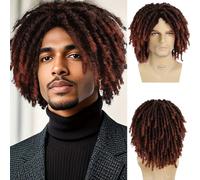 GNIMEGIL Perruques courtes à fausses dreads pour hommes Perruque à dreadlocks ombrée auburn,tressée au crochet,Perruques afroaméricaines,style afro,cheveux synthétiques, rocker,cosplay rasta