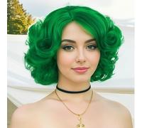 GNIMEGIL Perruques vertes pour femmes perruque courte vert foncé bou perruque cosplay à grandes ondulations et dégradée, en cheveux synthétiques, pour Halloween et les fêtes costumées