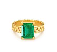 GNIRTSI Bague solitaire style paraiba plaqué or 14 carats pour femme - 8 x 10 mm - Double rangée de cœurs - 4 mm de large - Taille 6-8, Métal, Émeraude