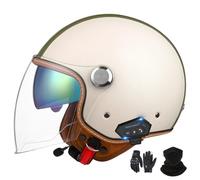 GNIUBBDB Casque Jet Bluetooth Casque Moto Certification ECE Casque Cuir Casque Scooter Casque Jet pour Adultes Hommes Femmes avec Double Pare-Soleil F-1,M (54-57 cm)