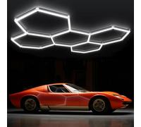 GNIUBBDB Éclairage De Garage LED Hexagonal, Plafonnier LED Nid d'abeille 6500K, Tube Lumineux Large, Éclairage Annulaire Hexagonal pour Atelier De Detailing Automobile, Bureau 5 Hex