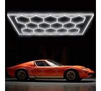GNIUBBDB Éclairage De Garage LED Hexagonal, Plafonnier LED Nid d'abeille 6500K, Tube Lumineux Large, Éclairage Annulaire Hexagonal pour Atelier De Detailing Automobile, Bureau 14 Hex