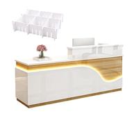 GNNymphyte Bureau d'accueil Moderne, Lampe LED, Bureau d'accueil avec Tiroirs Et Plateau pour Clavier, pour Entreprise, Centre De Vente, Hôtels(C,Left_160X60X100CM)