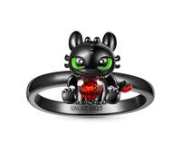 GNOCE Anneau How to Train Your Dragon Ohnezahn étreint le cœur Anneau 925 Argent Sterling Noir Cœur Pierre Cadeau Anneau Pour Femme Femme avec Boîte à Bijoux pour la Saint-Valentin (7.5)