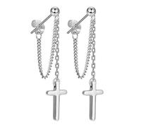 GNOCE Boucles d'Oreilles Croix Argent 925 Croix Boucles d'Oreilles Pendantes Avec Chaîne Femmes Hommes Boucles d'Oreilles Suspendues Bouchons Bijoux De Mode Cadeau Pour Filles Jeunesse
