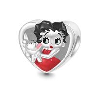 GNOCE Breloque Betty Boop Hugs Puppy, Breloques en Argent Sterling S925 Pour les Femmes, les filles et les épouses, cadeau pour la Saint-Valentin et la fête des mères.