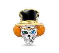 GNOCE Charm de Tête de Mort Portant Chapeau en Argent Sterling 925 "Fou pour Toi Charm Perle Compatible avec Bracelets et Colliers Cadeau pour Femme