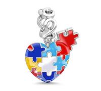 GNOCE Charm Pendentif de Puzzle en Argent Sterling 925 "Sensibilisation à Autisme Charm Perle Émail Coloré Compatible avec Bracelets et Colliers Cadeau pour Femme