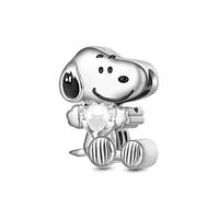 GNOCE Charm Perle Peanuts Snoopy Pendentif En Argent Sterling 925 Avec Pierre De Naissance Idéal Pour Bracelet Ou Collier Cadeau Idéal Pour Les Fans De Snoopy (Avril Cristal)