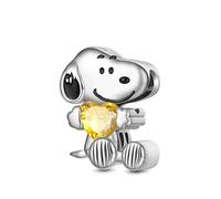 GNOCE Charm Perle Peanuts Snoopy Pendentif En Argent Sterling 925 Avec Pierre De Naissance Idéal Pour Bracelet Ou Collier Cadeau Idéal Pour Les Fans De Snoopy (Topaze de novembre)