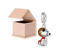 GNOCE Charm Perle Peanuts Snoopy Rayé à Manches Courtes 925 Sterling Silver Beads Charms pour Femmes et Filles Cadeau de Bijoux pour Les Fans (As de l'aviation Snoopy)