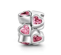 GNOCE Charme En Argent Sterling 925 Avec Cristal Rose Et Pendentif Tour De Cou En Forme De Cœur Pour Bracelets/Colliers Serpent Chaîne Porte-Bonheur Femme Fille Cadeau