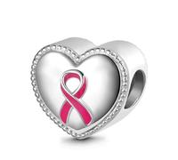 GNOCE Charme Sensibilisation au Cancer du Sein Cœur Ruban Rose pour Femmes, Cadeau de Perle pour Elle