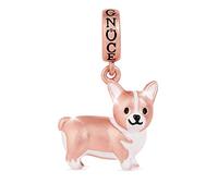 GNOCE Corgi Pendentif Breloque En Argent Sterling Mat 18 Carats Plaqué Or Rose Animal Chien Perles Breloque Fit Bracelet/Collier Cadeau De Noël Pour Les Femmes Filles Fille
