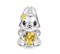 GNOCE Cute Rabbit Hugs Heart Gemstone Charm Bead En Argent Sterling 925 Avec émaux Jaunes Et Roses Pour Bracelet/Collier Pour Cadeau De Fête Des Mères (Lapin)