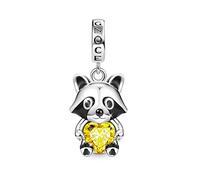 GNOCE Cute Rabbit Hugs Heart Gemstone Charm Bead En Argent Sterling 925 Avec émaux Jaunes Et Roses Pour Bracelet/Collier Pour Cadeau De Fête Des Mères (Raton laveur)