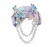 GNOCE Femme Charm Perle Fantaisie Arc-en-ciel 925 Sterling Silver Charm Champagne Boule avec Zirconia Fit Toutes les grandes marques de Bracelet/Collier (Arc-en-ciel)