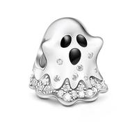 GNOCE Halloween Cadeau Mignon Diable avec Citrouille Lampe Charme Perle Argent Sterling Tricot Ou Blague Perle Charme Taille Bracelet/Collier Bijoux Charme Cadeau pour Femmes,Ghost, Peso2.42 g