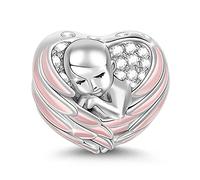 GNOCE Perle Charme de Bébé avec des Ailes Roses Bébé Endormi en Argent Sterling Enveloppé dans des Ailes d'Ange Charme de Noël Compatible avec Bracelets/Colliers Cadeau de Charme pour Maman et Épouse