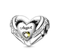GNOCE Pierre de Naissance Charme pour Bracelet à Breloques Argent Sterling 925 Amour Coeur Perle Joyeux Anniversaire Charmes pour Bracelet/Collier Cadeau (Août)