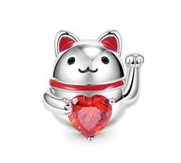 GNOCE Piranha Fleur Charme Gingerbread Man Charms Lucky Cat avec Coeur Gem Bracelet Collier 925 Sterling Silver Cadeau Femmes Filles (Lucky Cat)